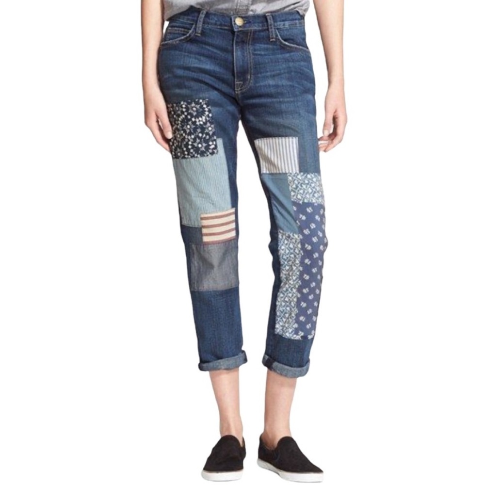 Current Elliott The Fling Slim Boyfriend Patchwork Jeans Size 24